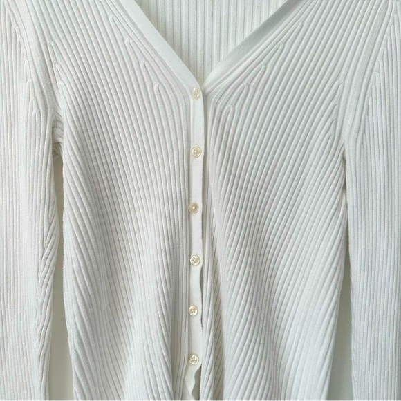 Lord & Taylor White Ribbed Button-Up Cardigan - Picture 2 of 4
